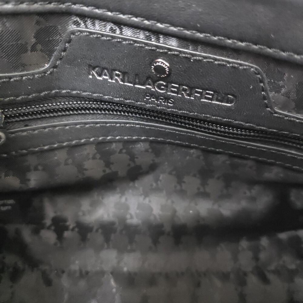Karl Lagerfeld Paris Quilted Shoulder Bag Black Leather Chain Strap Patch Purse - Picture 12 of 12